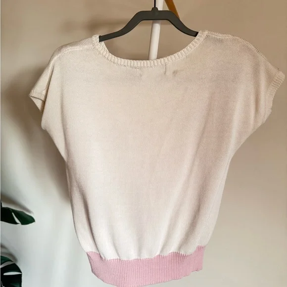 Vintage Jimmy Garcia Short Sleeve Knit Sweater - Cream & Pink, Size - Picture 5 of 6